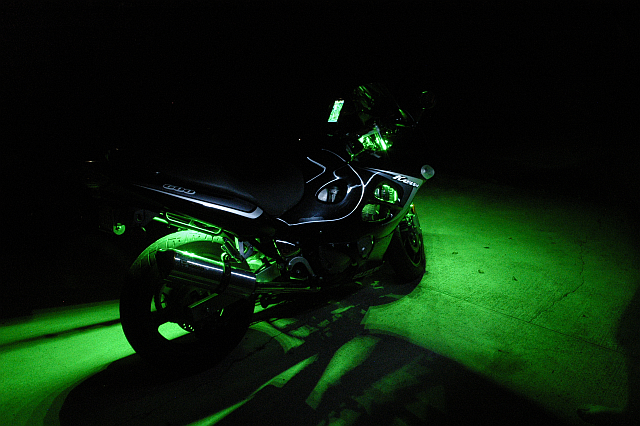 Lit up in green